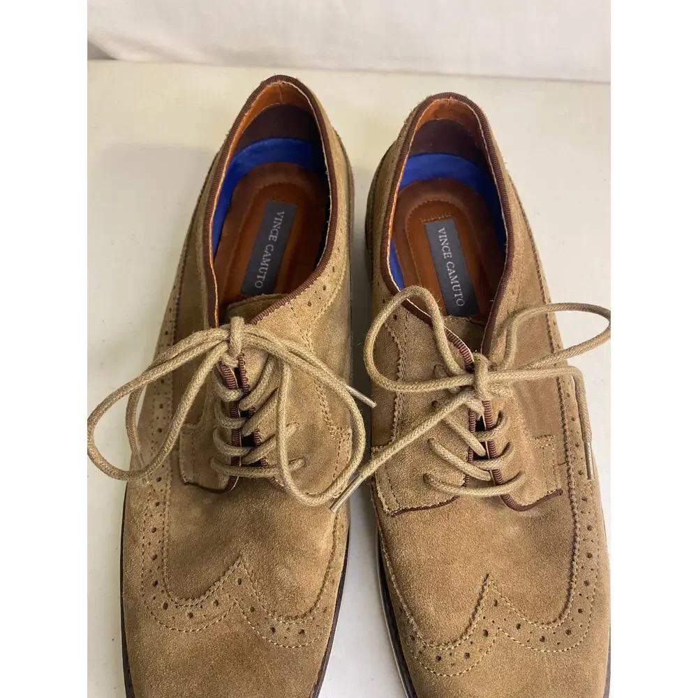 Mens Vince Camuto Brown Suede Wingtip Oxford Dress Shoes VY-EDWYN Size 12 Laces